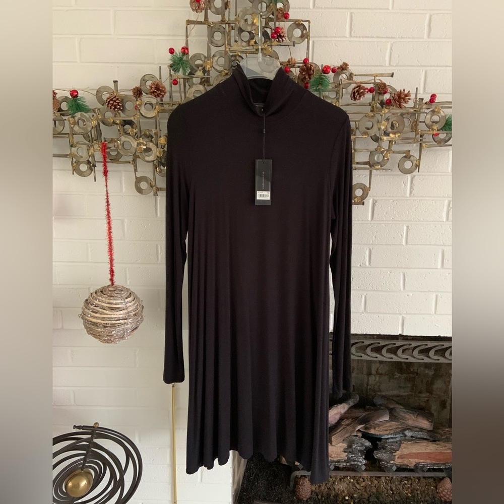 BCBG “Weiss” dress, size L 38” length NWT Black mock turtle neck Long sleeve